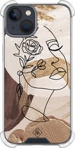 Casimoda® hoesje - Geschikt voor iPhone 13 Mini - Abstract Gezicht Bruin - Shockproof case - Extra sterk - TPU/polycarbonaat - Bruin/beige, Transparant