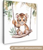 Canvas Schilderij Tijger - Dier - Kinderen - Jungle - Kinderkamer - Babykamer - 20x20 cm - Wanddecoratie