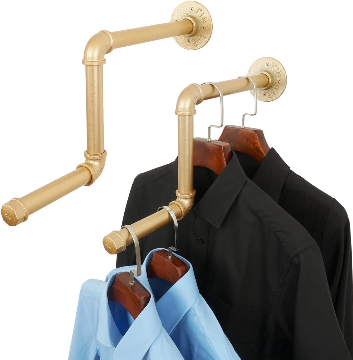 Buisvormig kledingrek, 2 x 18 inch verwijderbaar kledingrek, doe-het-zelf wandgemonteerde industriële buisvormige hangers voor huis en kleding, winkels (goud) 46 cm