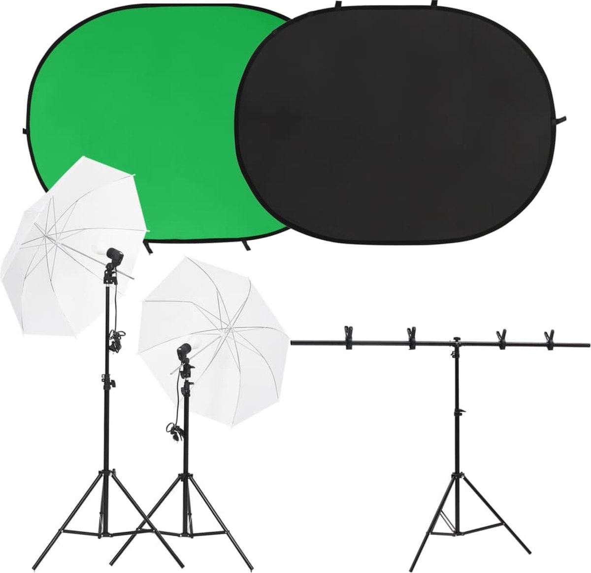 vidaXL Fotostudioset - Lampenset met daglichtlampen - Parasols - Praktisch achtergrondsysteem - Inclusief draagtas - Fotostudio Set