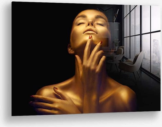 Wallfield™ - Golden Glance | Glasschilderij | Gehard glas | 60 x 90 cm | Magnetisch Ophangsysteem