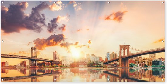 Schuttingposter New York - Brooklyn - Bridge - Zonsondergang - 200x100 cm - Tuindoek