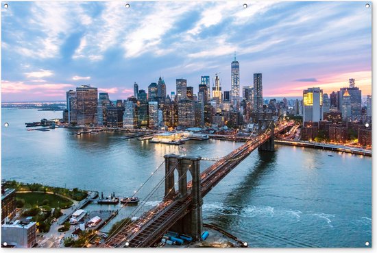 Muurdecoratie New York - Brooklyn Bridge - Boot - 180x120 cm - Tuinposter - Tuindoek - Buitenposter