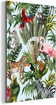 Wanddecoratie Metaal - Aluminium Schilderij Industrieel - Jungle - Dieren - Meisjes - Kinderen - Jongens - Flamingo - Papegaai - 20x30 cm - Dibond - Foto op aluminium - Industriële muurdecoratie - Voor de woonkamer/slaapkamer