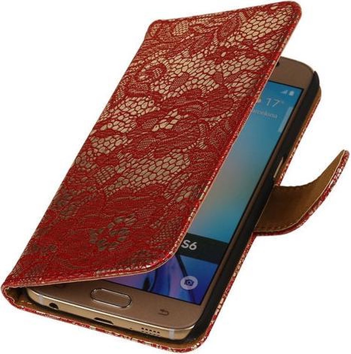Rood Lace / Kant Design Bookcover Hoesje Samsung Galaxy J1 2015