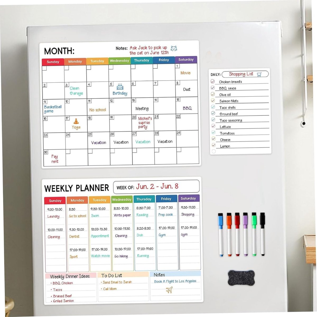 Magnetisch Whiteboard voor Koelkast - Uitwisbare Kalender Planner voor Week, Maand en Dag - Inclusief 6 Markers voor Keuken, Menu, To Do Lijst en Gezinsplanning — cadeau in Kalenders & Planners - foto 6