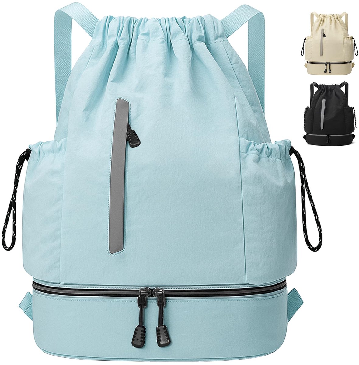 SnelShoppen - Grote Waterdichte Nylon Gymtas met Trekkoord voor Dames en Heren, Sporttas voor Gym, Zwemmen, Reizen, Verstelbaar, Blauw, Ideaal voor Sp