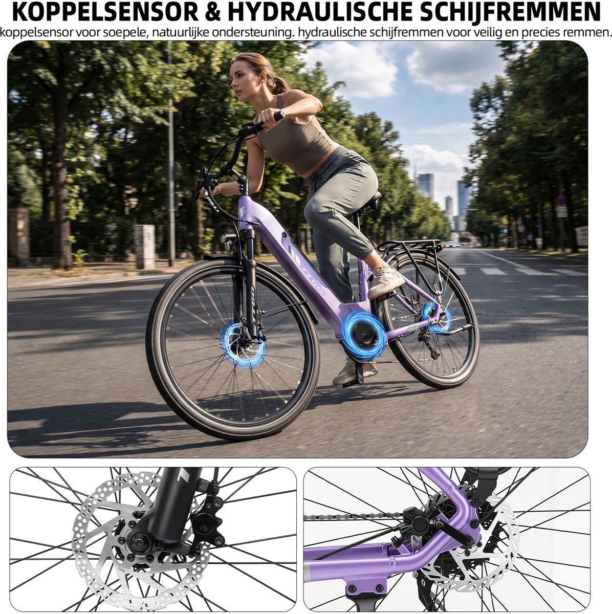 TTGO C7 SE Elektrische Fiets – 648WH Lithium Accu – Actieradius tot 150 km – Middenmotor – 28×2.0 inch Banden – Hydraulische Schijfremmen – Shimano 9 Versnellingen – Verende Voorvork met Lock-out – Elektrische Stadsfiets thumbnail 3