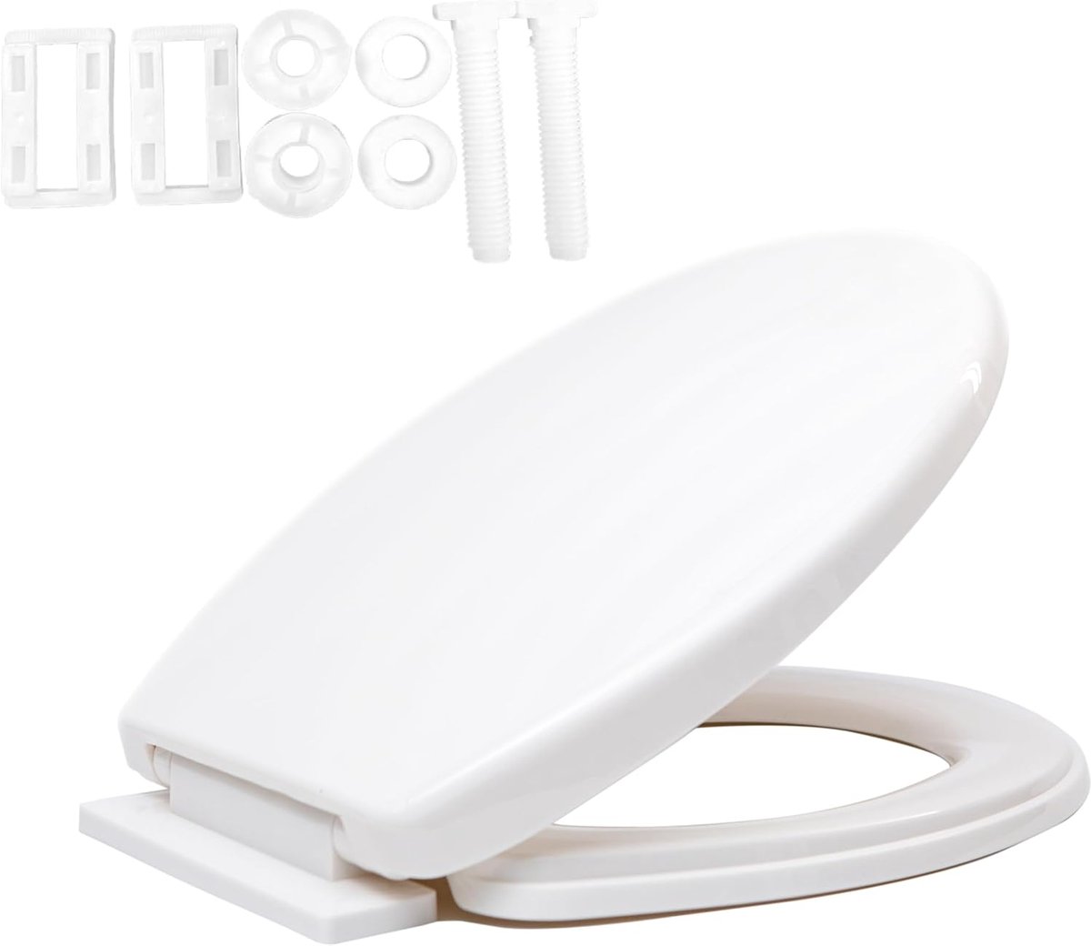 SnelShoppen - Soft Close Toilet Seat met Quick Release, Eenvoudige Top Fixing, Verstelbare Scharnieren, Wit, Duurzaam en Corrosiebestendig Plastic, Id