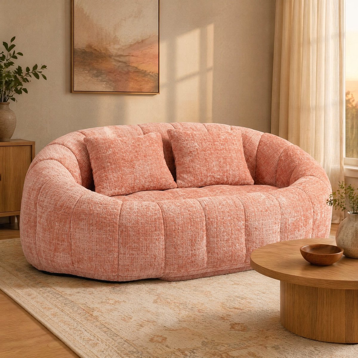 COVREO Bean bag sofa 150 x 95 x 63 cm - roze stof, met rugleuning en 2-zits
