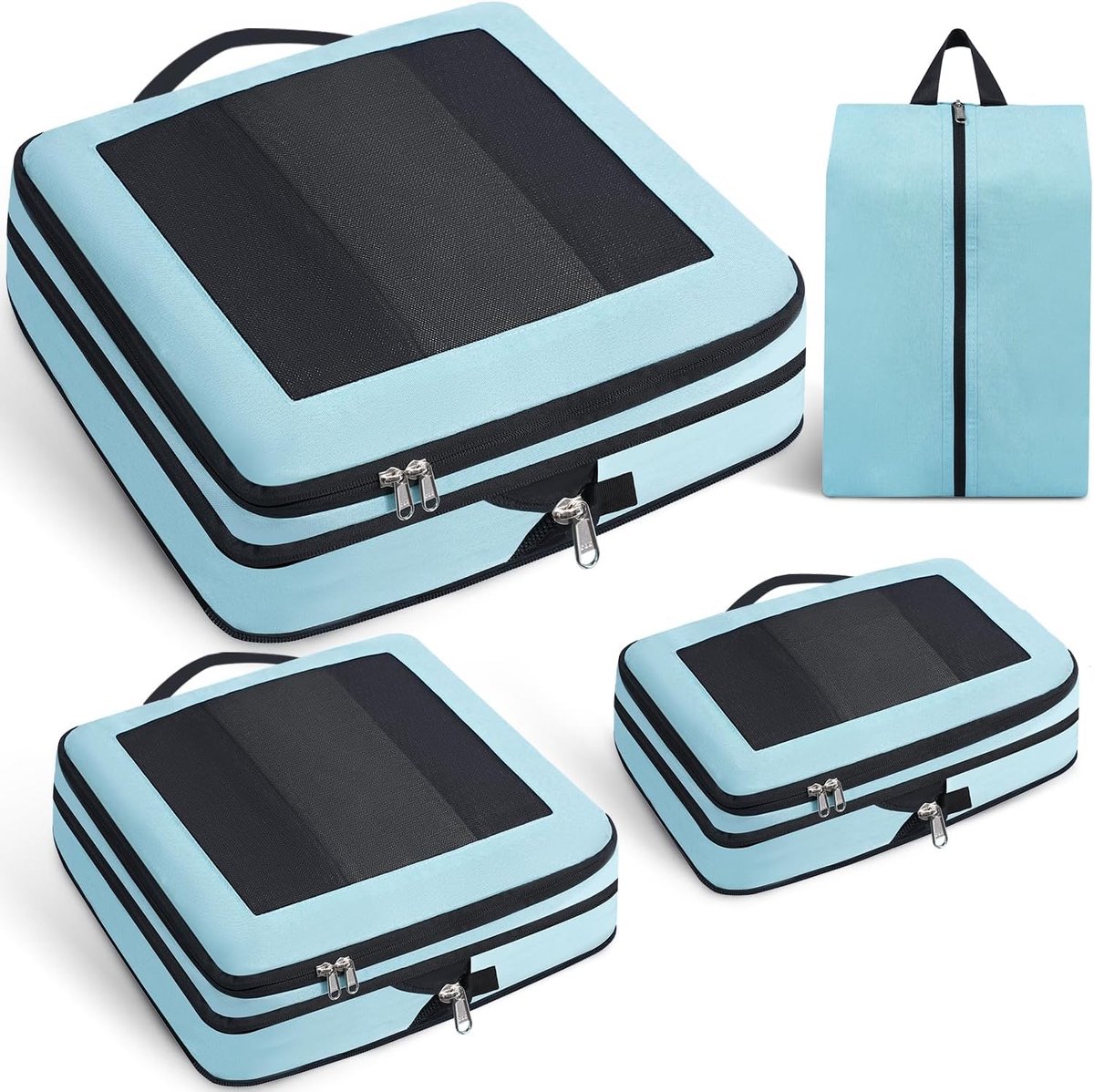 SnelShoppen - Compressie Verpakking Cubes voor Reis, Mesh Venster, Draagbaar, Uitbreidbare Bagage Organizers, Nylon, Set van 5, Perfect voor Vakantie