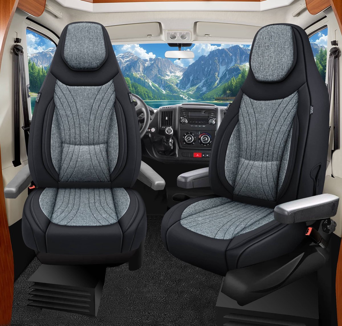 Premium Camper stoelhoezen voor Roller Team C1 in Schwarz/Grau (2 losse stoelen)