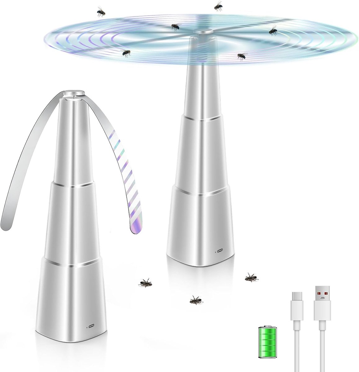 SnelShoppen - 2x Automatische Insectenwerende Ventilator - USB Oplaadbare Vliegventilator voor Tafels - Draagbare Ventilator voor Restaurant, Picknick