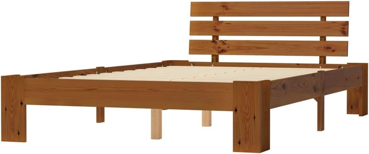 Houten Bedframe - Lattenbodem Bed - Moderne Slaapkamer - Massief Grenenhout - 120 x 200 cm - Honingbruin