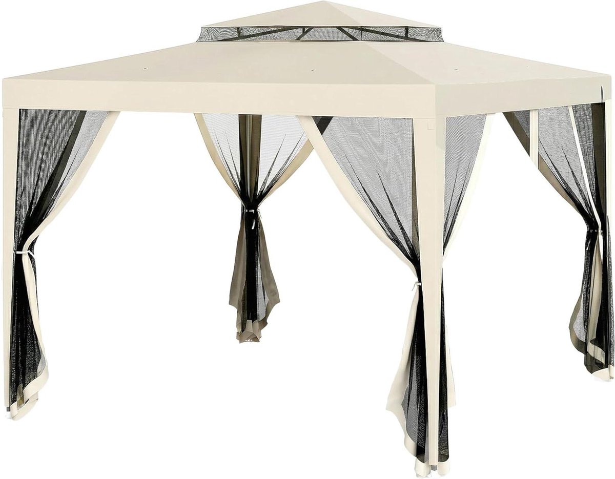 Tuinpaviljoen Vierkant - Partytent Gazebo - Buitenfeesten Organiseren - Dubbel Dak Ventilatie - 3 x 3 meter - Beige