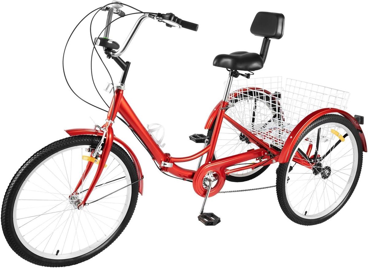 Inklapbare Driewieler - Driewieler Volwassenen - Boodschappen Doen - 7 Versnellingen - 24 Inch - Rood