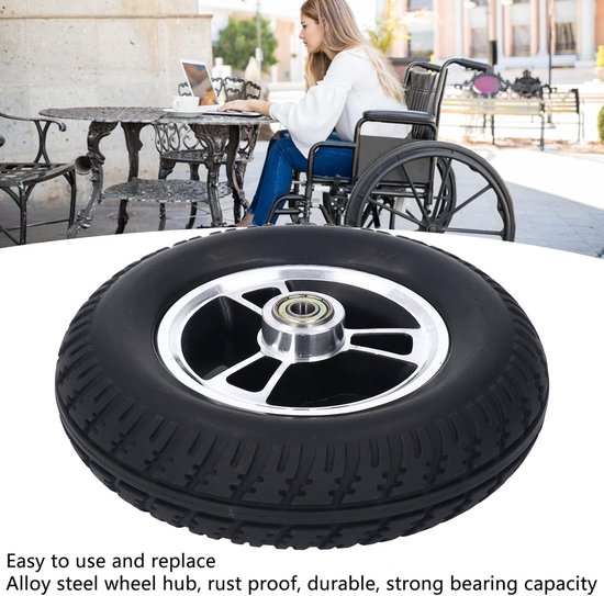 Rolstoelwiel PU Vervanging - Mobiliteitswiel Loopwiel - Dagelijks Gebruik - Antislip Loopband - 7 Inch - Zwart — afbeelding 3