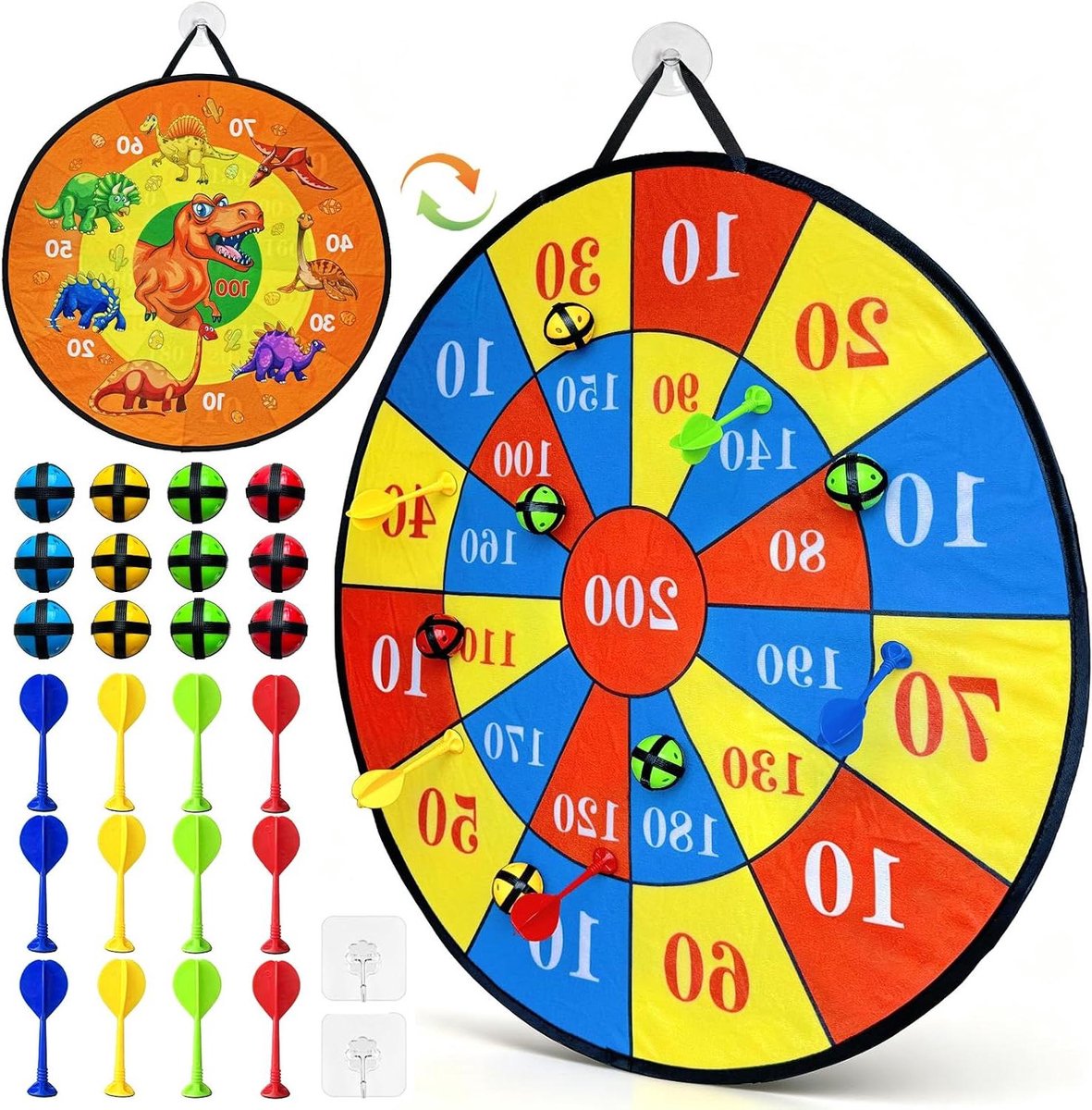 Dartbord voor Kinderen - Werpspel Gooien - Binnen en Buiten Spelen - Dubbelzijdig XXL Design - 66 cm Diameter