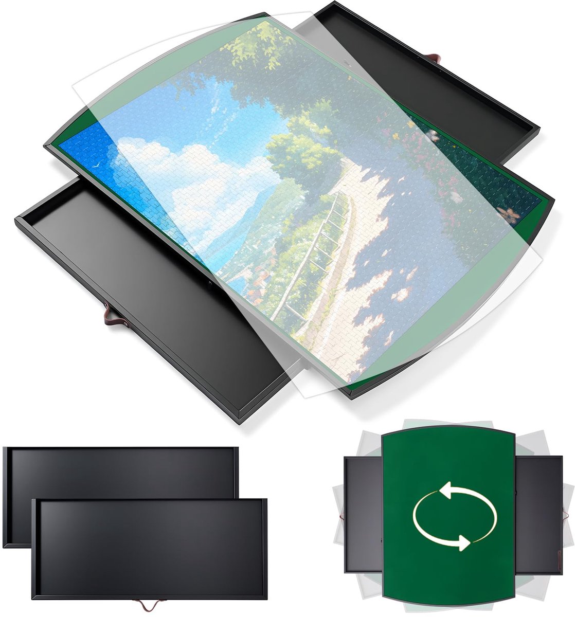 SnelShoppen - Draaibaar Puzzelbord 1500 Stukjes 86x64cm met Lades - Draagbaar Aluminiumlegering Puzzelbord met Fluweelzachte Mat - 360° Draaibaar Puzz