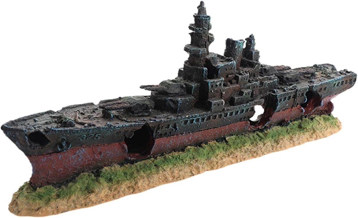 Aquarium Decoratie - Vissenkom Ornament - Onderwater Wereld Creëren - Realistisch Schip Wrak - 46x8x18.5 cm - N.v.t.