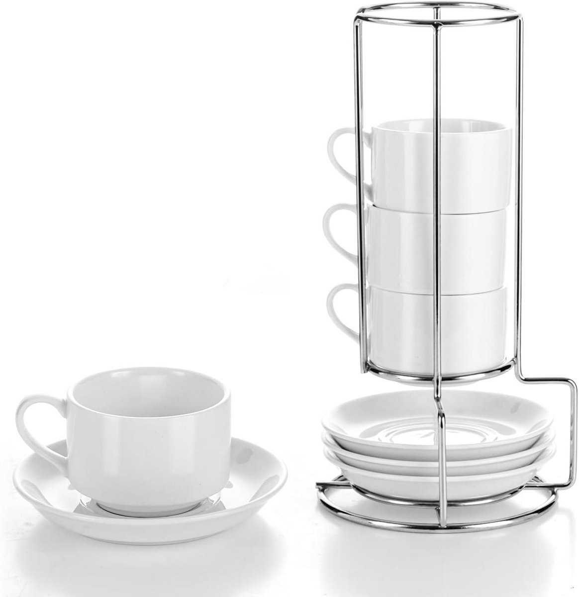 Cappuccino Bekers - Espresso Kopjes - Koffie Moment - Dubbelwandig Keramiek - 100 ml - Wit
