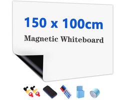 SnelShoppen - Magnetische Zelfklevende Whiteboardfolie 150 x 100 cm - Ideaal voor Wand, Thuis, Kantoor, School - Drooguitwisbaar, Makkelijk aan te bre