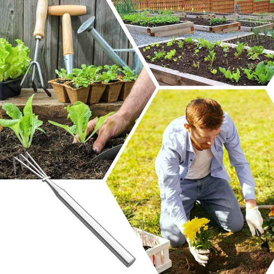 Tuinhark - Wiedhark Bodemluchter - Onkruid Verwijderen - Ergonomische Hendel - 3 Klauwen - Roestvrij Staal — afbeelding 4