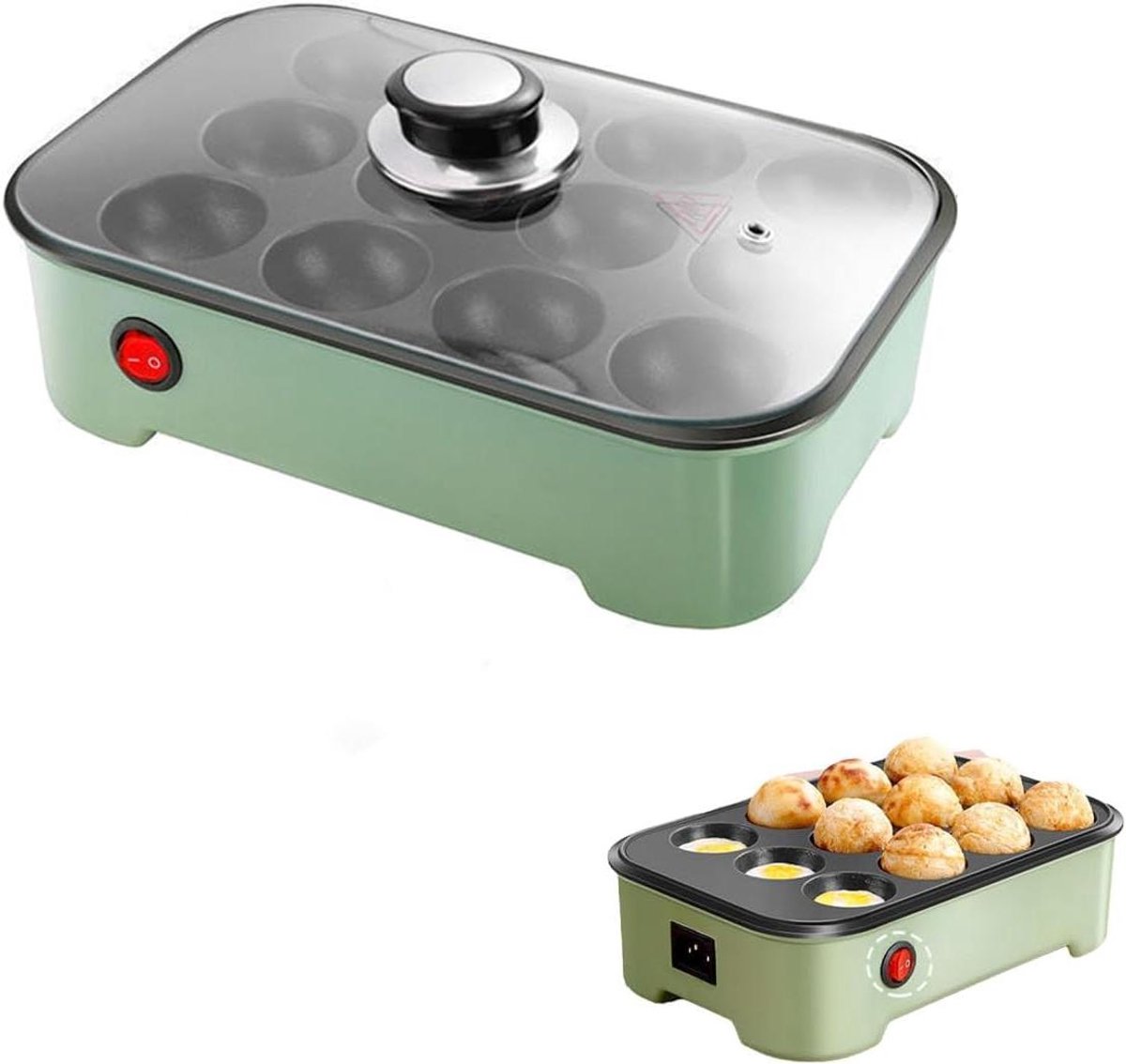 Takoyaki Maker - Pannenkoekbal Machine - Snacks Maken - 12 Gaten - 25.5 cm - Groen