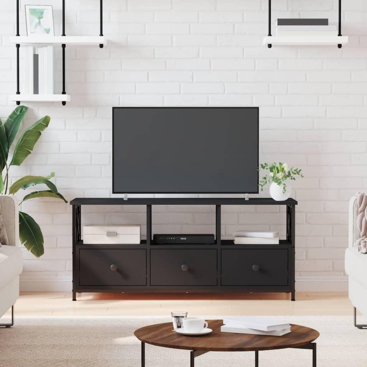 Tv-meubel - Mediabureau Kast - Opbergen Media - Industriële Stijl - 102x33x45 cm - Zwart