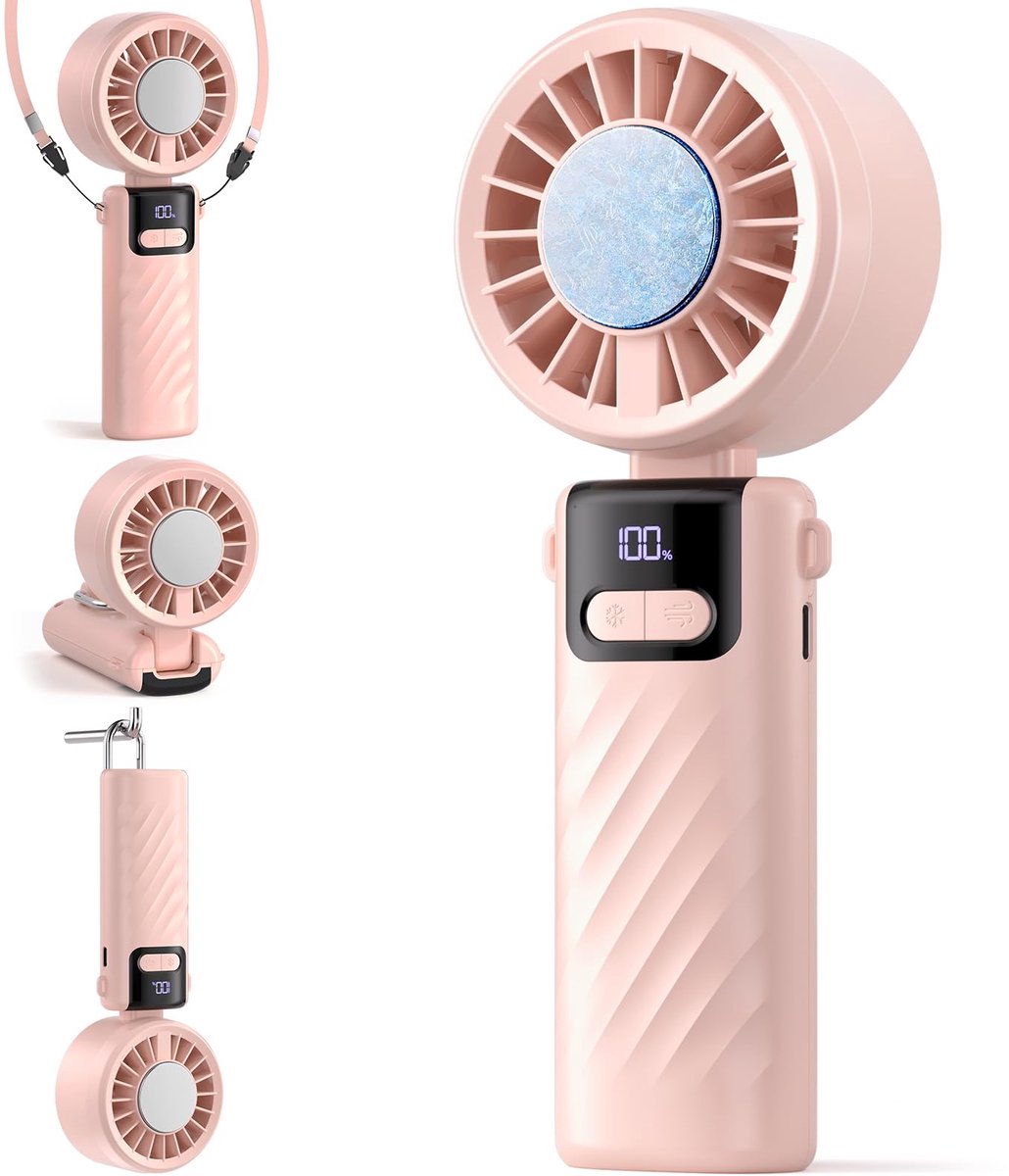 SnelShoppen - Draagbare handventilator met 5000 mAh accu, 5 snelheden, oplaadbare mini-ventilator voor zomer, camping, reizen, handig voor onderweg, l