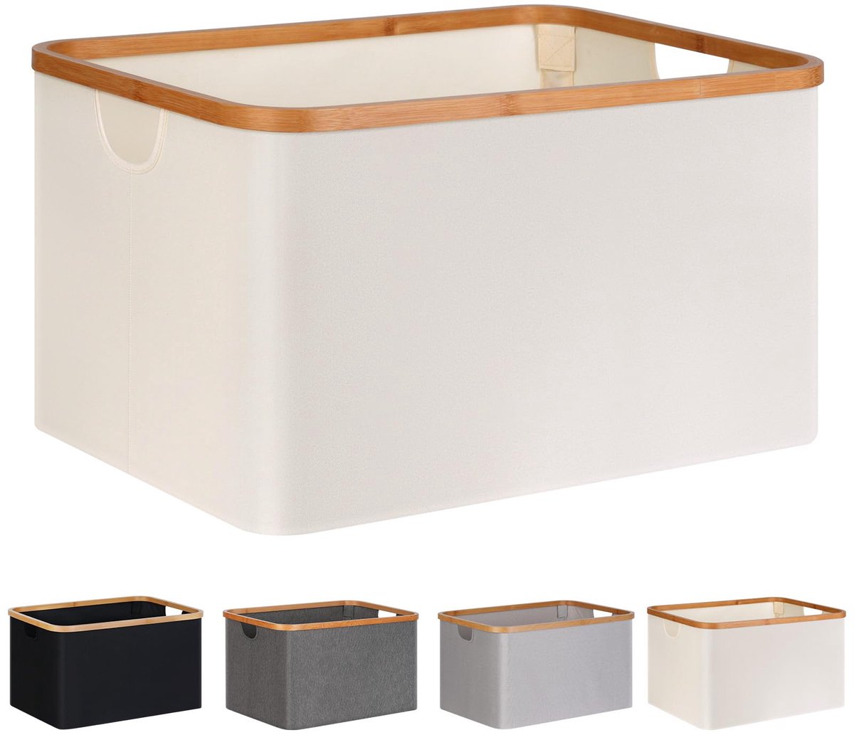 SnelShoppen - Opvouwbare Wasmand 60L, Bamboe Stof Klapbare Opbergmand voor Slaapkamer en Badkamer, Beige Wasmand met Handvatten, Ideaal voor Feest, Ca