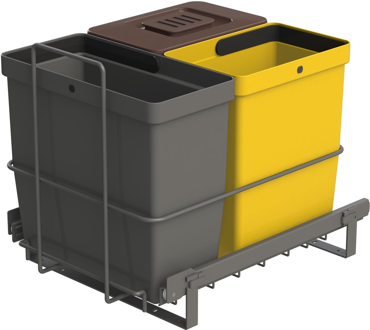 SnelShoppen - Inbouw Vuilnisemmer Uittrekbaar met 3 Afvalemmers (11L + 8L + 8L), Trio Afvalscheidingssysteem voor Keukenkast - Antraciet 32,8 x 43,3 x