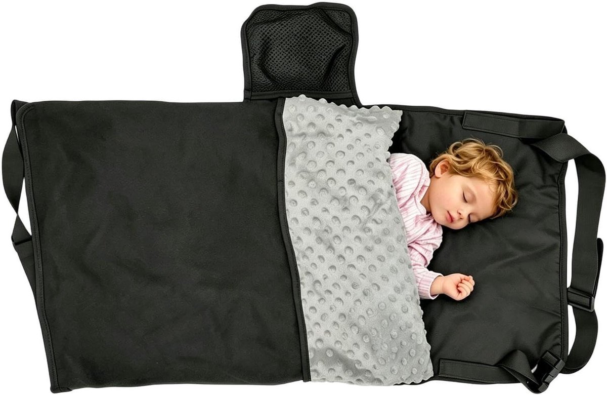 Vliegbed Kinderen - Vliegtuig Hangmat - Reizen Comfort - Vlakke Slaapruimte - 79 x 4 cm - Zwart