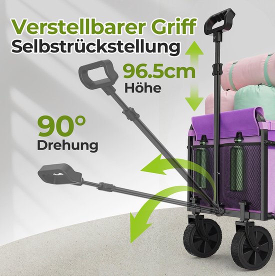 MIVRAY Tuinkar - Opvouwbaar 100 Liter 100 Kg - 74 x 46 x 96,5 cm - Staal En 600D Oxford - Paars - Voor Boodschappen En Camping — afbeelding 3