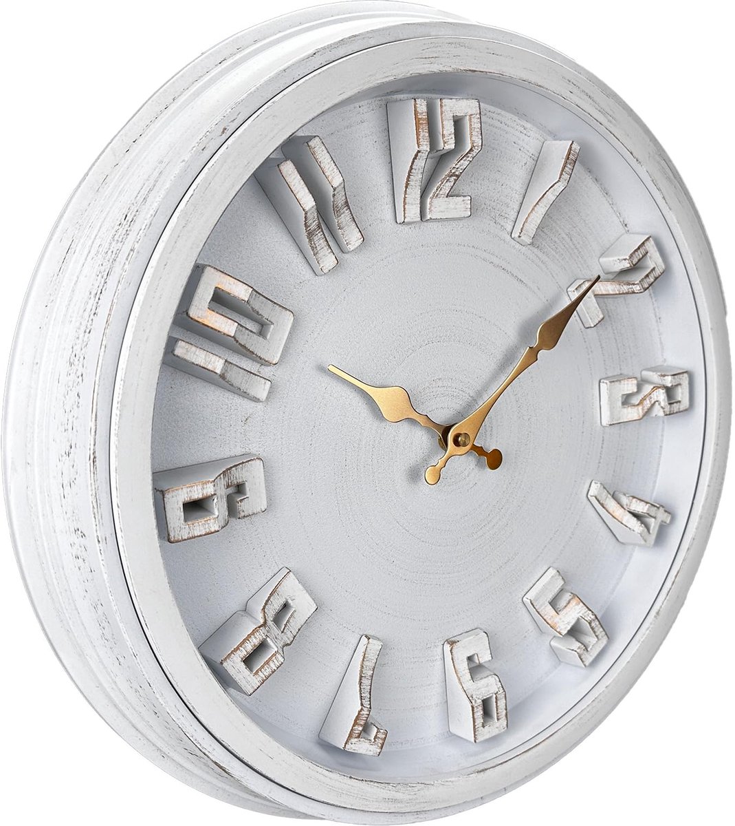 SnelShoppen - Landelijke stijl 16 inch 3D wandklok stil, retro batterij uurwerk, grote cijfers gemakkelijk te lezen voor woonkamer, keuken en kantoor