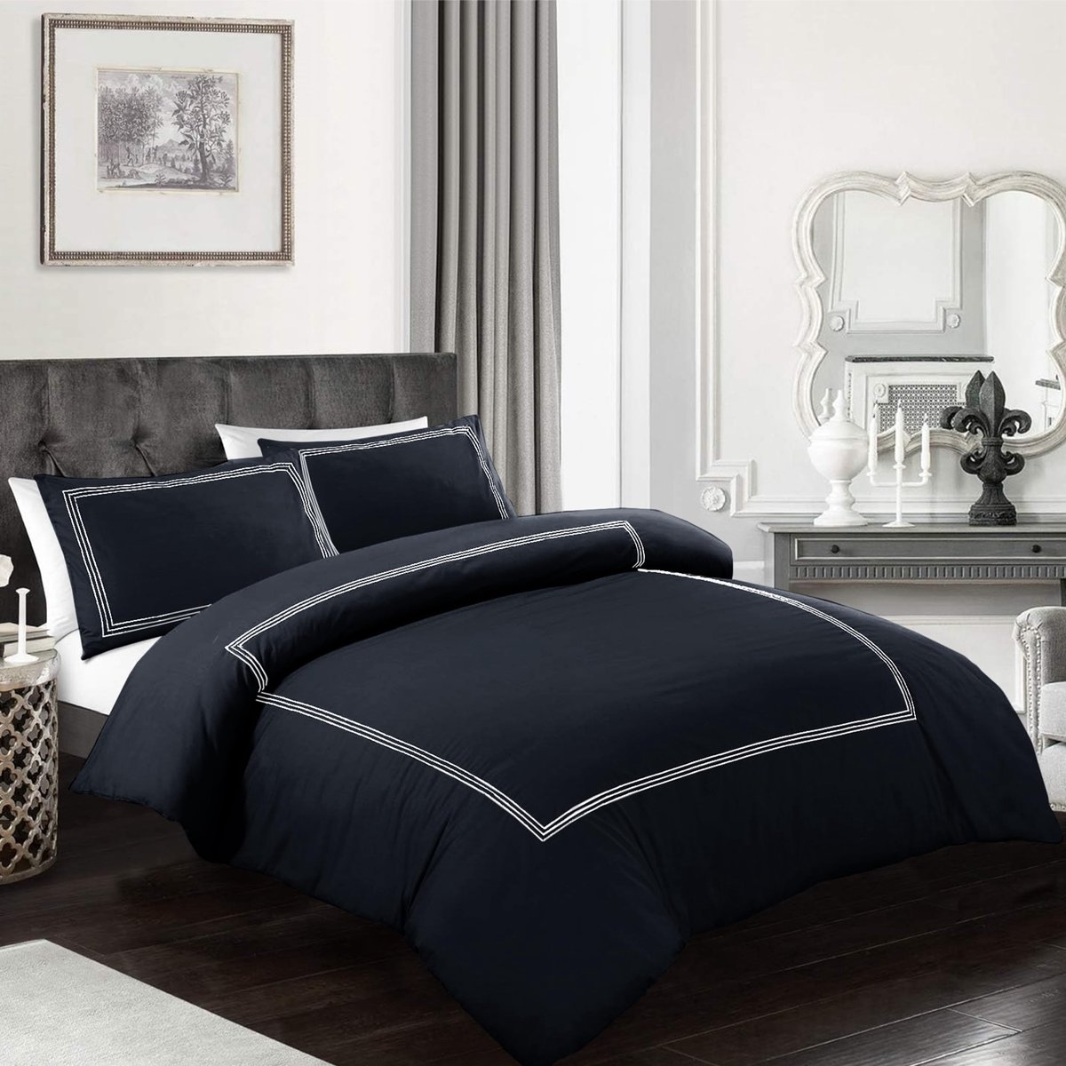 SnelShoppen - Dekbedovertrekset Hotelkwaliteit 200TC - Zacht Ademend 100% Polykatoen - Super Kingsize Beddengoedset met Kussenslopen - Bratta Stitch Z