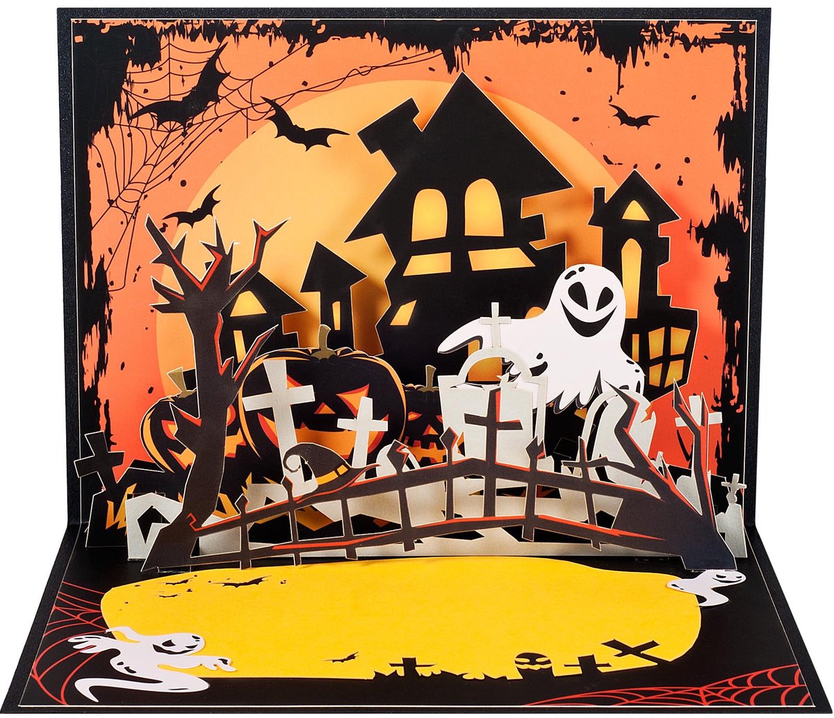 Dailygoods - 3D Halloween Kaart - Pop-up Wenskaart met Envelop - Griezelig met Pompoen