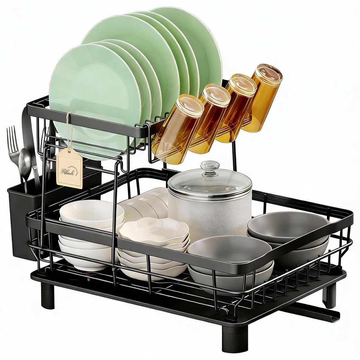 Dailygoods - Dubbele Laags Afwasrek met Drainer - Voor Borden en Bekers