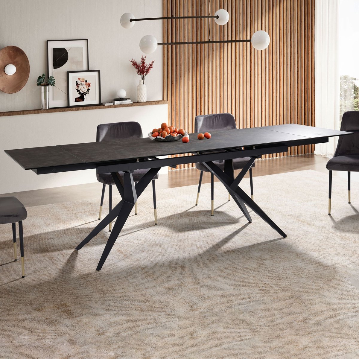 Eettafel zwart keramiek uitschuifbaar 180 cm