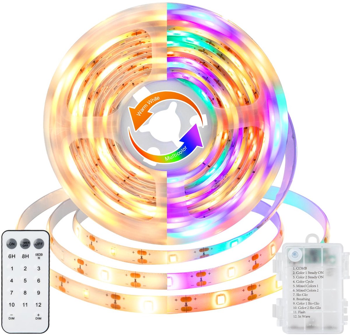 SnelShoppen - CCILAND LED-strip 3m met 180 Warm Wit & Multikleur LED's - Flexibele Verlichting voor Feest, Tuin, Keuken, Camping en Kinderkamers
