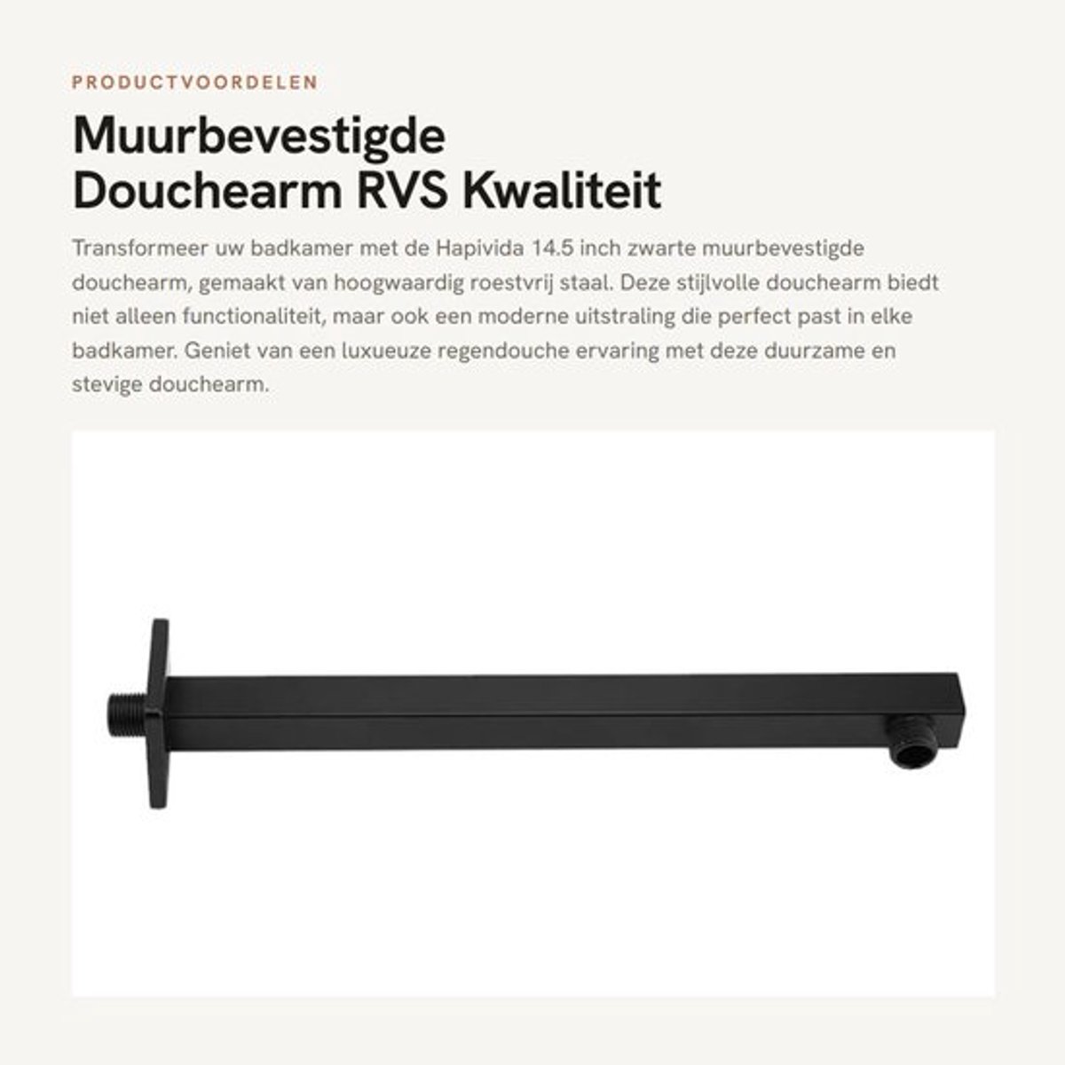 Douchearm 14.5 inch - Wandmontage - Roestvrij Staal - Douchekop Extension - Zwart - Schokbestendig