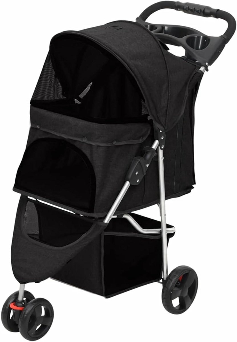 Hondenbuggy - Dierenwagen Reisbuggy - Comfortabel Vervoer - Opvouwbaar Design - 80 x 46 x 98 cm - Zwart