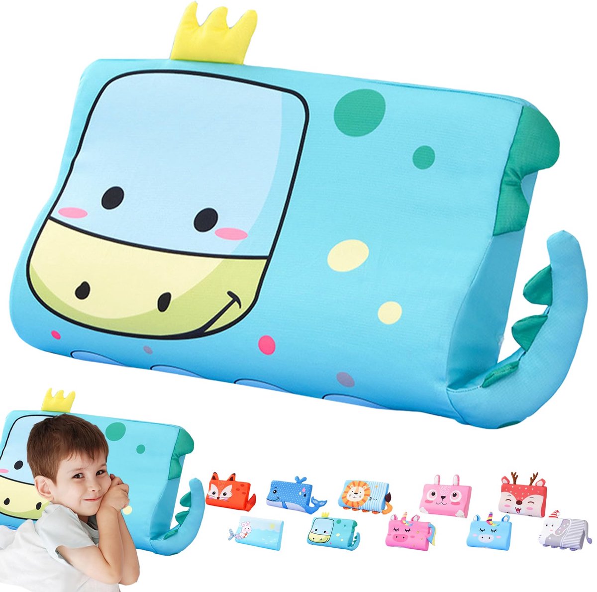 SnelShoppen - Sluimerkussen Kinderen 45x27 cm, Ergonomisch Traagschuim Slaapkussen met Schattige Dieren, Ademend Comfortkussen voor Jongens en Meisjes