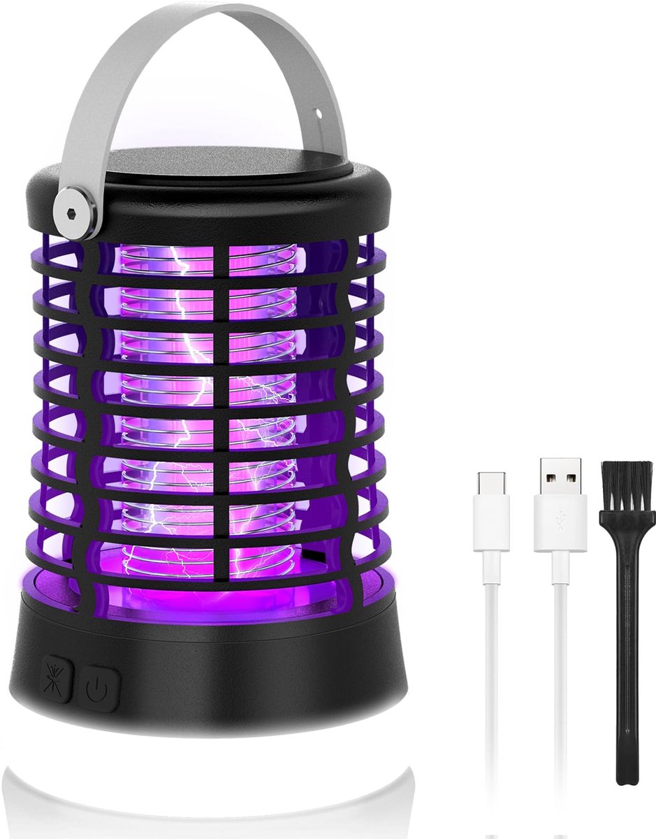 SnelShoppen - Regevo Muggenlamp voor Buiten, USB Oplaadbaar Anti-Muggenapparaat met LED Licht, IP66 Waterdicht Insectenvernietiger, Camping, Tuin, 220