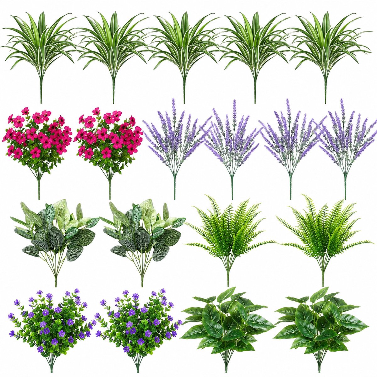 SnelShoppen - Kunstbalkonplanten, Weerbestendige Kunstplanten voor Buiten, UV-bestendige Bloemen, Lavendel, Varen, Decoratie voor Tuin en Balkon, Set