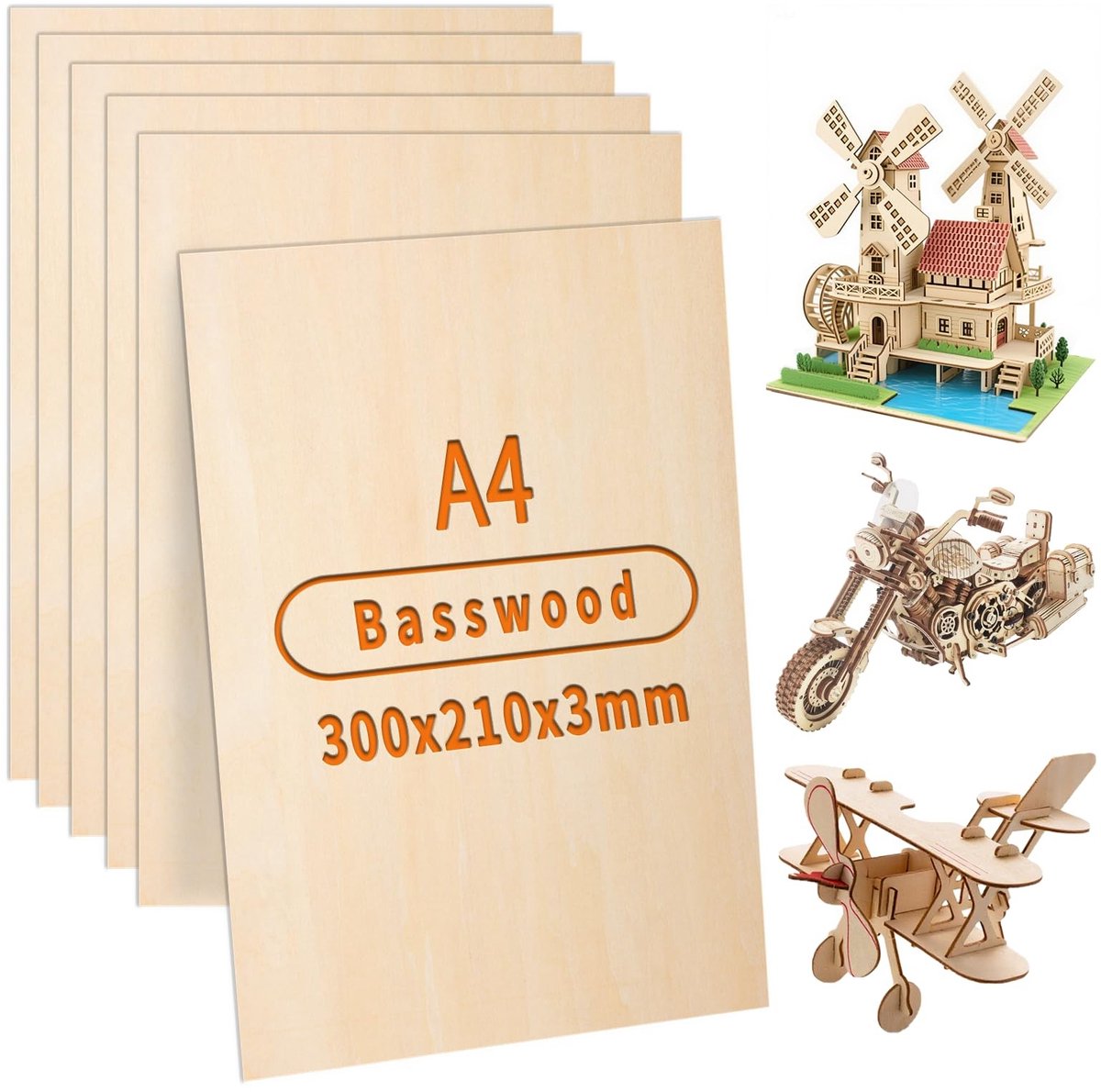 Dailygoods- Multiplex Plaat 300x210mm - 3mm Triplex Vellen - 6 Stuks - Geschikt voor Model Maken - Ideaal voor Ambachten - Knoopvrij Oppervlak - Houtplaten