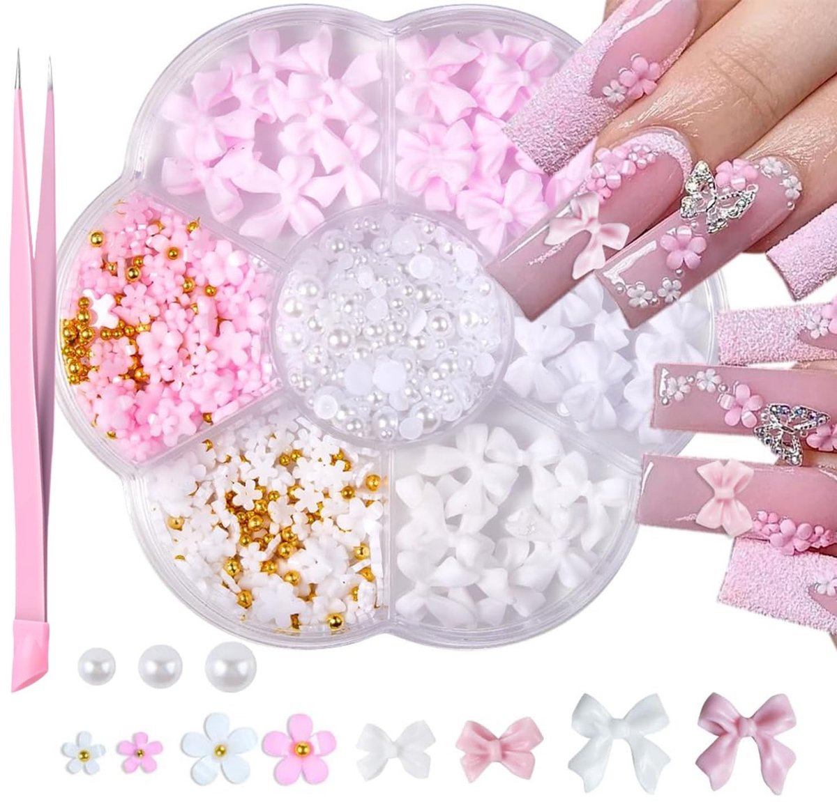 Dailygoods- Nagelbedels 3D Strik - Platte Kralenset - Acryl Nagelaccessoires - DIY Nagelkunst - Kleurrijke Decoratie - Schattige Ontwerpen - Nagelkralen