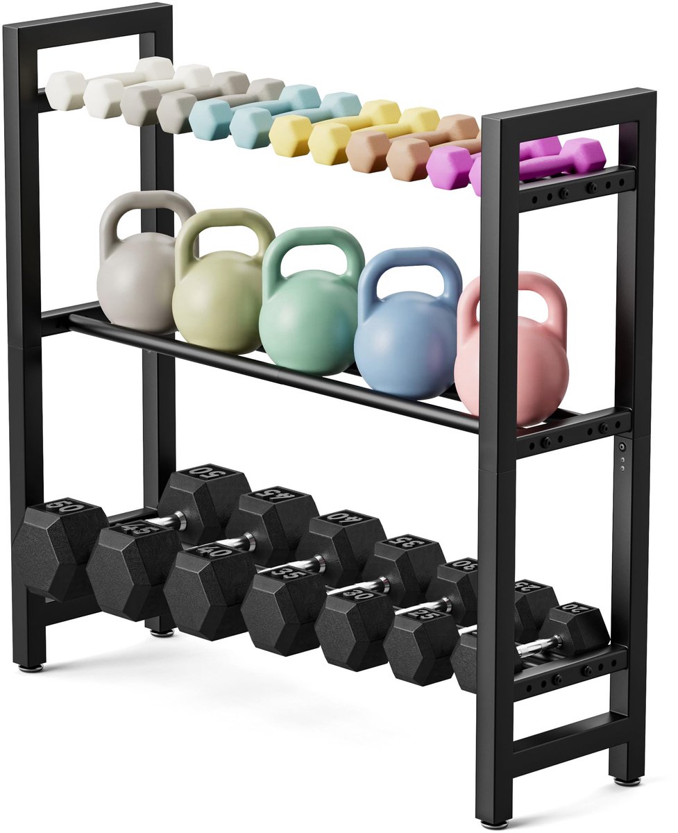 Dailygoods- Halterrek Verstelbare Breedte - 3-laags/4-laags - Draagvermogen 163 kg - Duurzame Constructie - Thuisfitness - Slim Opbergen - Fitnessrek