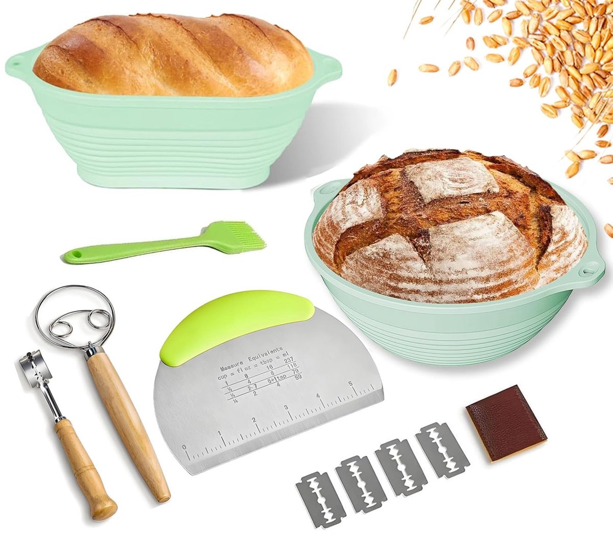 SnelShoppen - Gaarmand Broodset 25 cm - Rijsmand voor Brood Bakken - Zuurdeeg Starterset met Deegschraper en Olieborstel - Broodbakset voor Beginners
