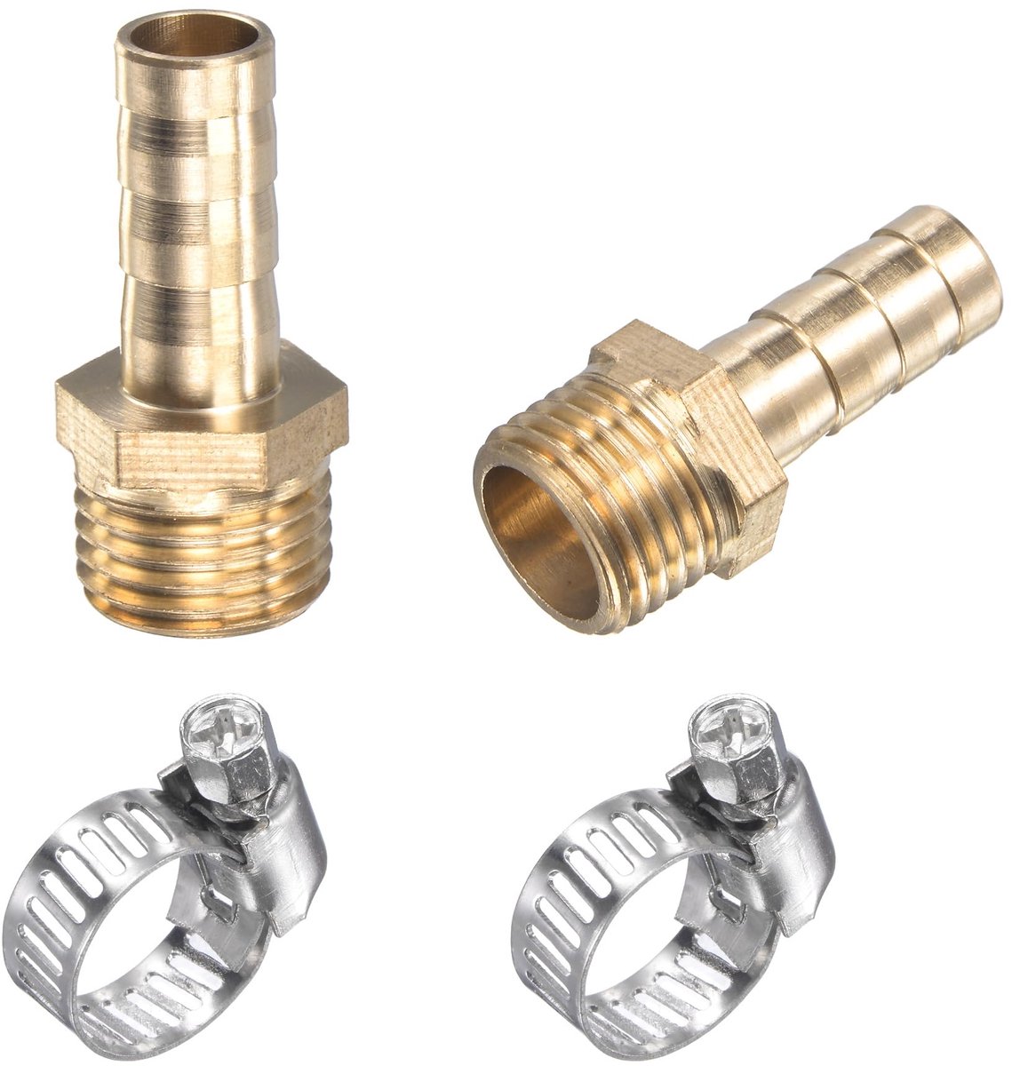 Dailygoods - Messing Tandbuis Rechte Aansluiting 8 mm x G1/4 met Roestvrij Stalen Slangklem - 2 stuks